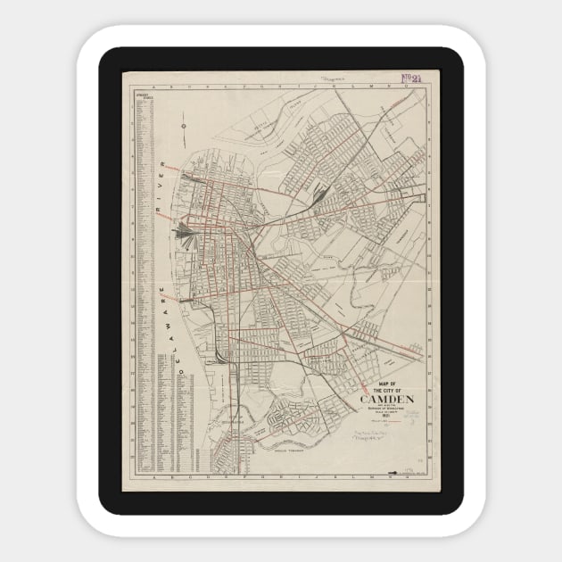 Vintage Map of Camden NJ (1921) Sticker by Bravuramedia